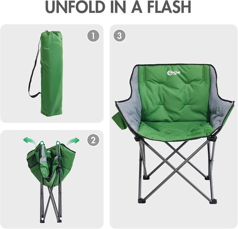 PORTAL 32-Inch Extra-Wide Camping Chair for Adults, Oversized Folding Chair with Cup Holder & Carry Bag, Heavy-Duty Outdoor Chair Supports 350 lbs, Portable for Camping, Lawn, Patio – Green (2-Pack) in Saudi Arabia