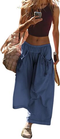 Hooever Women's Loose Wide Leg Track Pants Drawstring Pockets Elastic Waist Capri Hiking Pants in Saudi Arabia