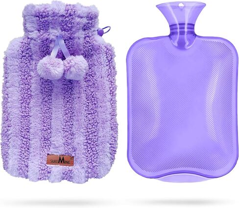 Hot Water Bottle PVC 2L Leak-Proof with Removable Soft Knitted Cover for Pain Relief Hot and Cold Therapy,Hands Feet Abdomen and Neck Warmer,White-red in Kuwait