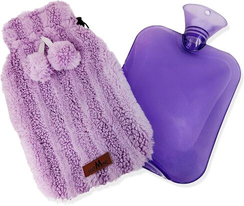 Hot Water Bottle PVC 2L Leak-Proof with Removable Soft Knitted Cover for Pain Relief Hot and Cold Therapy,Hands Feet Abdomen and Neck Warmer,White-red in Kuwait