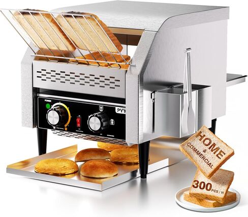 PYY Commercial Conveyor Toaster - 300 Slices/Hour Restaurant Toaster for Bun Bagel Bread, Heavy Duty Stainless Steel Conveyor Toaster, 1900W in Saudi Arabia