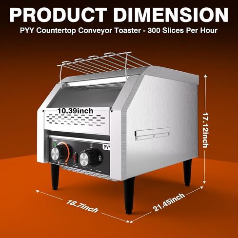 PYY Commercial Conveyor Toaster - 300 Slices/Hour Restaurant Toaster for Bun Bagel Bread, Heavy Duty Stainless Steel Conveyor Toaster, 1900W in Saudi Arabia