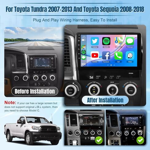 Naifay Android12 Car Stereo for Toyota Tundra 2007-2013 Toyota Sequoia 2008-2018 Wireless Carplay Android Auto, 10.1inch Touch Screen for Tundra Car Radio Bluetooth GPS WiFi SWC Camera 2G+32G in Kuwait