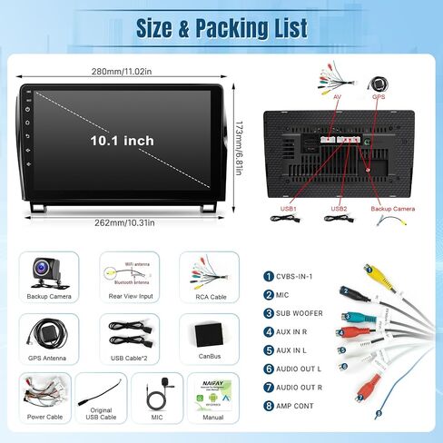 Naifay Android12 Car Stereo for Toyota Tundra 2007-2013 Toyota Sequoia 2008-2018 Wireless Carplay Android Auto, 10.1inch Touch Screen for Tundra Car Radio Bluetooth GPS WiFi SWC Camera 2G+32G in Kuwait