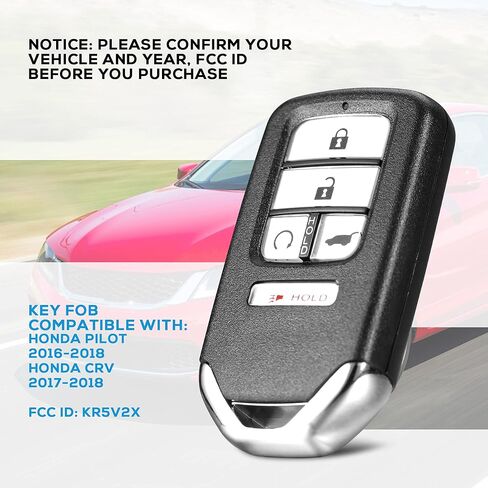 Key Fob Replacement Compatible with Honda Civic 2016 2017 2018 2019 2020 2021 Smart Proximity Keyless Entry Remote Control Uncut Key 5 Buttons 433Mhz FCC ID: KR5V2X 72147-TBA-A11 in Kuwait