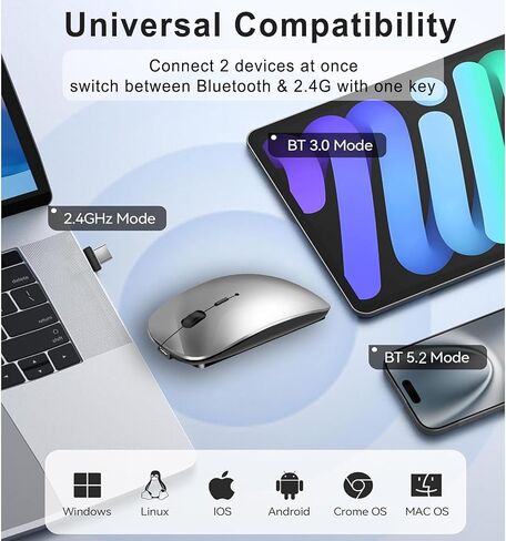 Bluetooth Wireless Mouse for MacBook Air Pro Computer iMac Laptop, USB C Wireless Mouse with Jiggler Compatible with Mac/Surface Pro Dual Mode Rechargeable Wireless Mouse Mover Undetectable in Kuwait