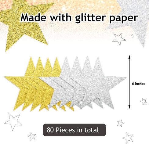 80 Pieces Glitter Star Cutouts Paper Star Confetti Cutouts for Bulletin Board Classroom Wall Party Decoration Supply, 6 Inches Length (Pink, White, Gold) in Saudi Arabia