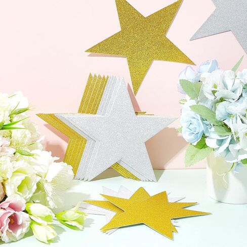 80 Pieces Glitter Star Cutouts Paper Star Confetti Cutouts for Bulletin Board Classroom Wall Party Decoration Supply, 6 Inches Length (Pink, White, Gold) in Saudi Arabia
