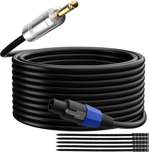 Elecan Premium Speakon to 6.35MM 1/4 Inch TS Male Speaker Cable 100 Ft, 12AWG Heavy-Duty High Power Amp Audio Connection Cord DJ/PA Amplifier Speaker Cable Wire with Twist Lock，9.5mm OD, Black +Ties in Kuwait