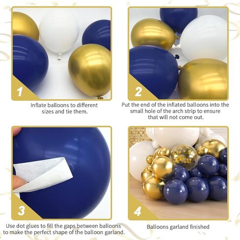 Royal Blue and Gold Balloons Garland Arch Kit, 156 Pack 18" 12" 10" 5" Navy Blue and Gold Confetti Balloons with Star Foil Balloons For Birthday, Graduation, Wedding Party Decorations in Saudi Arabia
