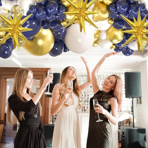 Royal Blue and Gold Balloons Garland Arch Kit, 156 Pack 18" 12" 10" 5" Navy Blue and Gold Confetti Balloons with Star Foil Balloons For Birthday, Graduation, Wedding Party Decorations in Saudi Arabia