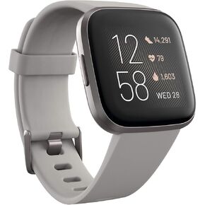 Fitbit Versa 2 Health & Fitness Smartwatch with Heart Rate, Music, Alexa Built-in, Sleep & Swim Tracking, Stone/Mist Grey, One Size (S & L Bands Included)