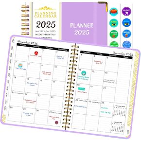 2025 Planner, Hardcover Weekly and Monthly Planner with Monthly Tabs, January 2025 - December 2025, Inner Pocket, 6.2" x 8.5" A5 Size, Perfect for Office Home School Supplies, Spiral Bound, Purple