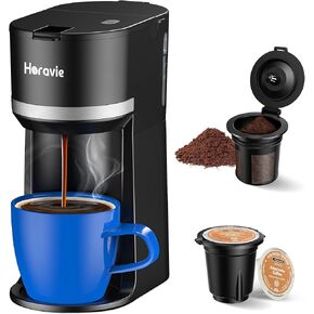 Small Single Serve Coffee Maker for K Cup and Grounds, Fast Brew One Cup Coffee Machine with 12 Oz Reservoir, Compact Size for Home Office RV and Travel, Black