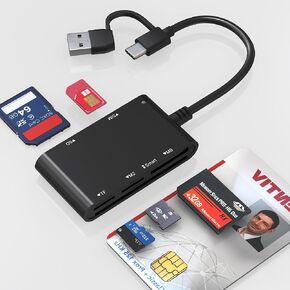 USB C/A SIM CARD ADAPTER SMART CARDER - 7 في 2 CAC Reader Military & MS PRO DUO/SD/TF/M2/ID/IC/PIV/SIM ، قارئ بطاقة الذاكرة PRO PRO ADAPTER CAC READER USB C للنوافذ ، LINUX ، MACOS ، MACOS