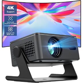 [4K Support & Auto Focus] Mini Projector with WiFi and Bluetooth, KEPEAK 4K 1080P Native Smart Projector Auto Keystone&Zoom, 180°Adjustable Portable Projector for Phone, Laptop, Bedroom, Outdoor