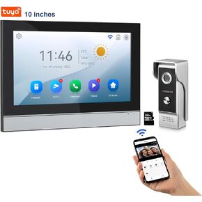 WiFi Wired Video Doorbell System, 10 Inch Ring Video Doorbell Camera with Monitor, Support Two-Way Intercom Tuya APP Monitor Remote Unlock & 1080 HD IR Night Vision for Villa Home Office Apartment