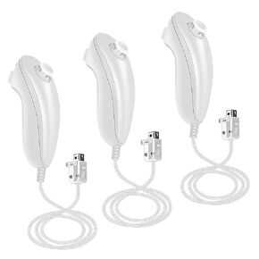 XiQiDianr Nunchuck Controller,3 Pack Nunchuck Controller Replacement for wii Nunchuck Controller Joystick Gamepad, Compatible with Nintendo Wii & Wii U Console (3PCS White)