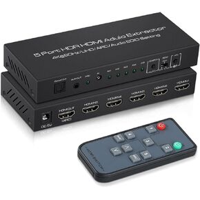 4K@60Hz HDMI Switch 5x1 with Audio Extractor, 5 Port HDMI Switcher with Optical SPDIF + 3.5mm Audio, 5 in 1 Out HDMI Audio Selector Switch Box Support HDR10 ARC 18Gbps HDCP2.2