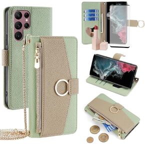 Asuwish Phone Case for Samsung Galaxy S22 Ultra 5G Wallet Cover with Screen Protector and Mirror Flip Cover Ring Credit Card Holder Crossbody Strap Stand Cell S22ultra 22S S 22 S22ultra5g 6.8 Gray in Kuwait