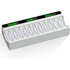 12 Bay AA AAA Battery Charger, USB High-Speed Charging, Independent Slot, for Ni-MH Ni-CD Rechargeable Batteries