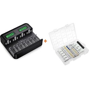 EBL Rechargeable Battery Variety Pack with 8 Bay AA AAA C D Battery Charger for Ni-MH AA AAA C D Batteries