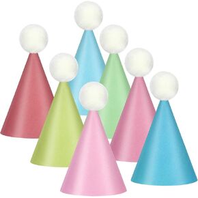 XunYee 42 Pcs Birthday Party Hats Neutral Boho Party Hats with Pom Poms Reusable Paper Cone Hats Colorful Adjustable Birthday Hat for Christmas Holiday Party Supplies
