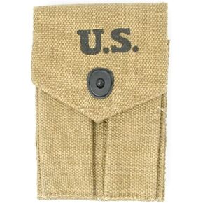WW2 US M1911A1 .45 Pistal Double Magazine Ammo Belt Carry Pouch Marked Wharton Mfg. CO. 1943 Khaki/OD Green Canvas Ammo Pouch