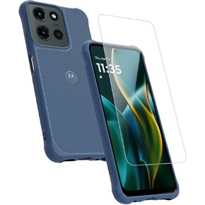 Motorola Moto G (2025) Rugged Protective Bundle- Dusk Blue Phone Case + 9H Tempered Glass Screen Protector