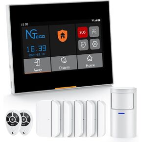 NGTeco 9-Piece Wireless Home Security System with 4.3" Touchscreen, Wi-Fi/4G GSM Alarm Kit, Door Sensors & Motion Detector - DIY Installation, Alexa & Google Compatible, No Monthly Fees