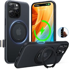 TORRAS Ostand Fitness for iPhone 16 Pro Max Case with 360°Rotating Magnetic Stand, Camera Control Button [Compatible with MagSafe][Military-Grade Protection] Enhanced Grip, Slim, Obsidian Black 6.9"