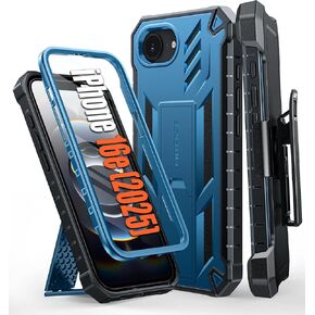 FNTCASE for iPhone 16e 2025 Case: for iPhone 16E Military Grade Rugged Phone Cover with Kickstand & Holster | Shockproof TPU Protection Bumper Matte Textured Design | Heavy Duty Protector (Black)