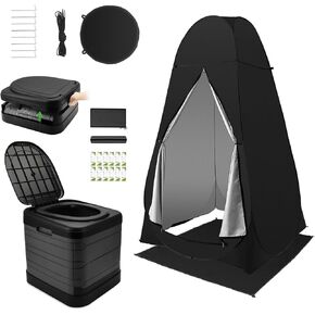 Camping Toilet with Pop-Up Privacy Tent and Liquid Waste Gel, Portable Toilet for Camping with Large Tent