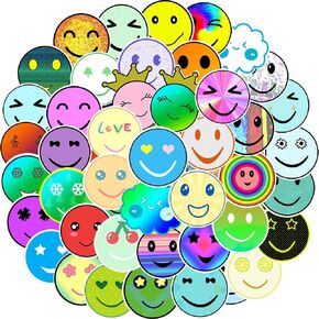 Stickers for Kids 50 Pcs Teacher Stickers for Students, Happy Face Reward Stickers, Water Bottle Stickers for Kids, Prizes for Kids Classroom, Waterproof Vinyl Stickers, Classroom Gifts for Students
