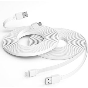 2 Pack 25FT Camera Power Cord for Wyze Cam V3/V4/OG/Pan V2 Ring Indoor Cam Simplisafe Outdoor Camera Blink Mini, Extension Cable Flat Mircro USB Charger Cord for Yi Cam Kasa Eufy Security Cam