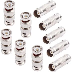 BNC Coupler Female to Female Connector 5-Pack and BNC Male to Male Adapter 5-Pack for CCTV Security Camera Adapter Extender Connector