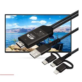 Lighting to HDMI Cable HDMI TV Phone Adapter Micro USB to HDMI Cable 2k 60Hz1080P HDMI Adapter for Projector Mobile Phone Type C 3-in-1 Design, Multi-Functional, Plug and Play