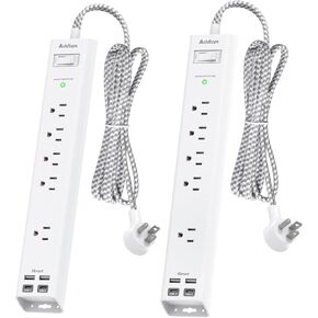 2 Pack Surge Protector Power Strip - 5 Widely Spaced Outlets 4 USB Ports, 5Ft Extension Cord, Flat Plug, Wall Mount Outlet Extender, Desk Charging Station for Home Office College Dorm Room Essentials