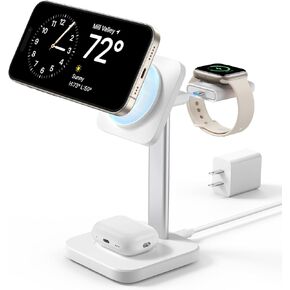 ESR 2 in 1 Charging Station for Apple, MagSafe Charger Stand for iPhone [Certified], Magsafe Charging Station for Multiple Devices iPhone 16/15/14/13/12, Apple Watch, & AirPods, White