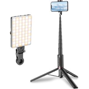 TONEOF 67" Cell Phone Tripod (Black) Bundle with 60 LED Selfie Light Black with 1/4“ Screw & Clip for Live Streaming/Recording Video/Makeup, Compatible with 4-7" Phones