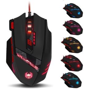 zelotes RGB Optical Gaming Mouse with Rapid Fire Button,9200 DPI (6-Level Adjustable), 8 Programmable Buttons,Adjustable Weights,USB Wired Ergonomic Mouse for Office/Gaming/Laptop/PC (Black)