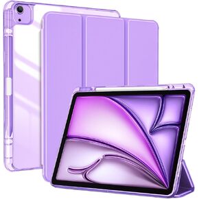 ProCase for iPad Air 13 Inch Case M3 2025/M2 2024 with Pencil Holder, Hybrid Smart Cover iPad 13 Air M3 M2 Case with Clear Transparent Back, Supports Touch ID, Auto Wake/Sleep -Purple