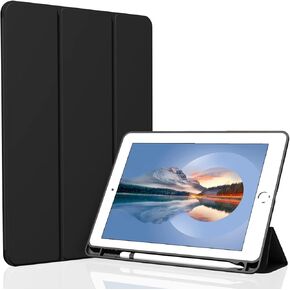 حالة لجيل iPad 9.7 بوصة 6/الخامس ، غطاء Trifold Stand Smart Auto Sleep/Wake ، علبة TPU خفيفة الوزن مع حامل قلم رصاص لـ iPad 9.7 "2018/2017 ، الأخضر الداكن