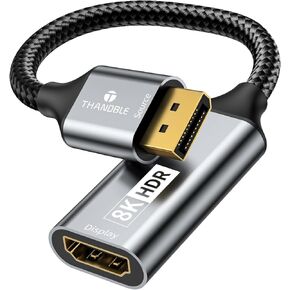 Active DisplayPort to HDMI Adapter (8K 60Hz) ، محول DP أحادي الاتجاه 1.4 إلى HDMI 2.1 ، من الذكور إلى الإناث HDR للمراقبة ، بطاقة الرسومات ، الكمبيوتر (الأسود)