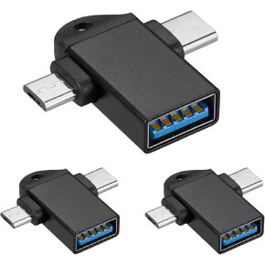 [ 3 Packs] USB C & Micro USB to USB 3.0 OTG Adapter, USB C to A Male to Female Adapter Compatible with MacBook 2018 2017 2016, Samsung Galaxy Note 8, Galaxy S8 S8+ S9, Google Pixel, Nexus
