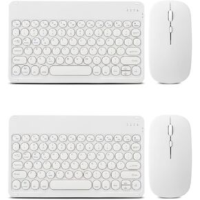 2 Pack Ultra-Slim Bluetooth Keyboard and Mouse Portable Mini Wireless Keyboard Rechargeable for Apple iPad iPhone Samsung Tablet iPhone Smartphone iOS Android Windows Round Keys-White
