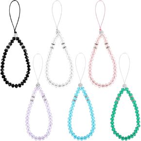 6 Pack Crystal Phone Wrist Strap Phone Charm Chain Keychain Beaded Cellphone Lanyard, Short Hand Wrist Lanyard, Hands-Free Wristlet Bracelet Grip Strap for Girl Women Cellphone(6 Colors)