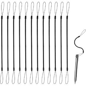 12pcs Elastic Tether Lanyard for Touch Pens, 11.81in Retractable Spring Coil Strap Plastic Pen Leash Anti-Lost Stylus Lanyard Cord Ideal Tool to Tie Stylus to Touchscreen (Black)