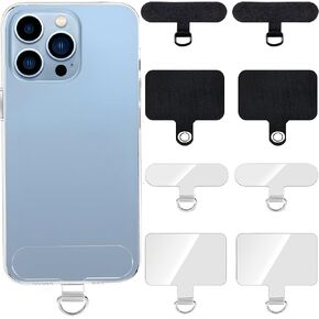 8 Pack Phone Tether Tab, Universal TPU Phone Lanyard Patch Without Adhesive, Phone Lanyard Replacement Part for Cell Phone Strap(Clear/Black)