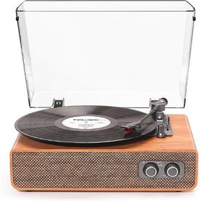 Vinyl Record Player Turntable Bluetooth with Built-in Upgraded Stereo Speakers, 3-Speed Belt-Drive LP Player & Turntable with Adjustable Counterweight, RCA Out/AUX-in, Natural Wood